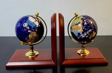 Blue Lapis Ocean Gemstone World Globe Bookends