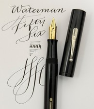 WATERMAN 56 FOUNTAIN PEN 1920s, SMOOTH BLACK HARD RUBBER, JET BLACK, WORKING