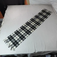 Strawbridge Clothier Lambswool Scarf Black White Plaid Tartan Made Scotland