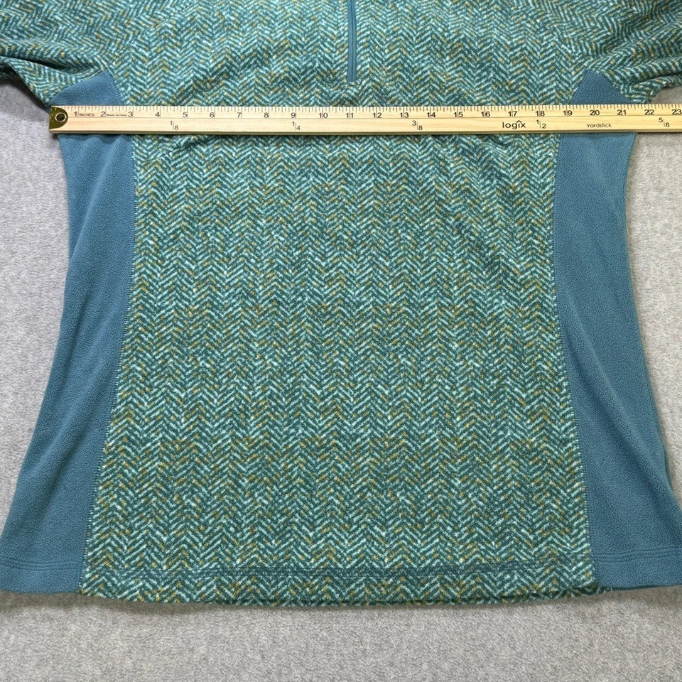 Pulôver feminino Columbia XL quarto de zíper lã estampado azul-petróleo macio quente top - Imagem 3 de 4