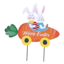 Easter Decorations Outdoor, Metal Bunny Carrot Cart Decorative Garden Stakes,