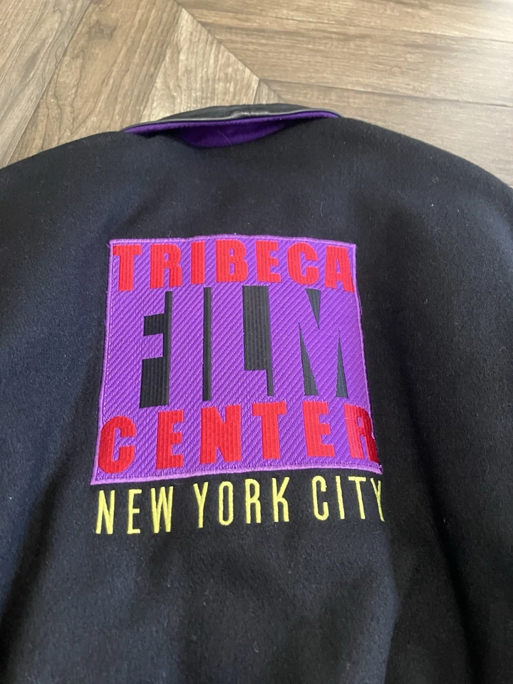 复古 80 年代翠贝卡电影中心纽约大学夹克大号演员和船员完好 — 第 3/4 张图片