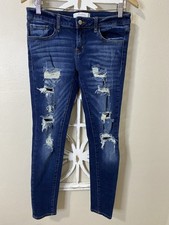 KANCAN size 27 DARK WASH DISTRESSED SKINNY JEANS J253