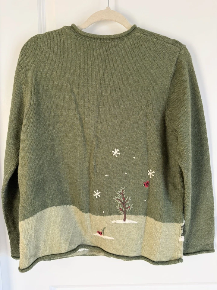 Croft & Barrow Muñeco de Nieve Escena Navidad o Invierno Suéter Verde Cremallera Talla M Foto 3 de 4