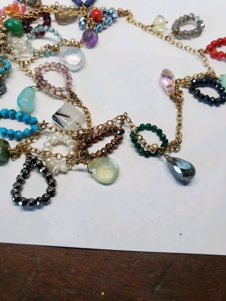 14k镀金多宝石珠站环形小饰品长项链 — 第 3/4 张图片