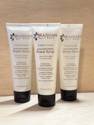 Lot 3-Brazilian Bare Shave Syrup Extra Moisturizing, Tropical Coconut 4oz Ea