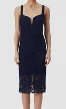 Bardot Women's Blue Adeline Lace Plunge-Neck Sheath Lined Midi Dress Size 4