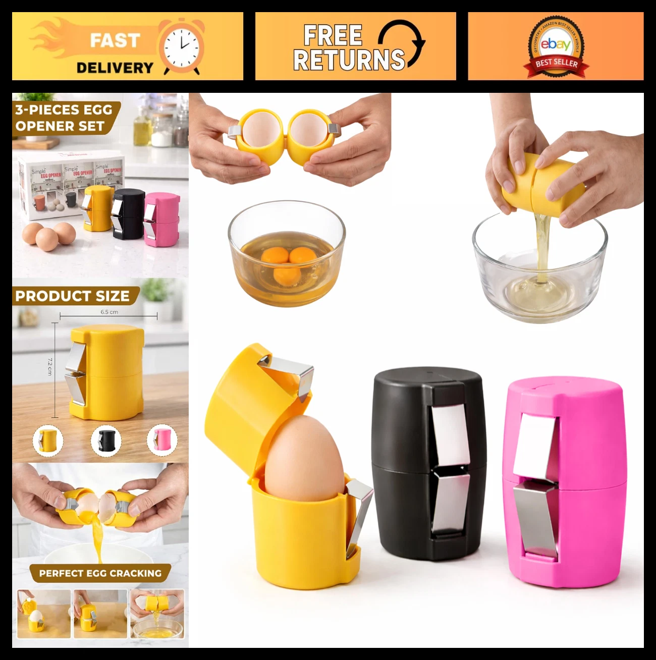3Pcs Stainless Steel Egg Shell Opener Set, Easy Egg Cracker & Peeler Tools, Kitc