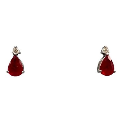 Appraised 18kt White Gold Ruby and Diamond Earrings - 1.60ctw Pear Rubies