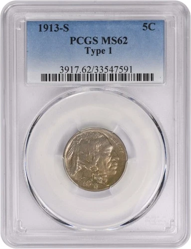 1913-S Buffalo Nickel Type 1 MS62 PCGS