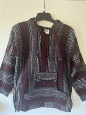 Mexican Baja Hoodie Striped Pullover with Front Pocket