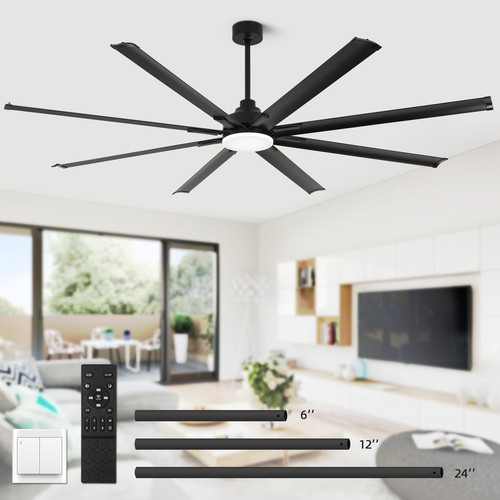 96 Inch Industrial Ceiling Fan with Light and Remote Control,Large Ceiling Fa...