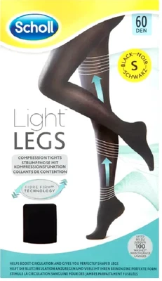 Scholl Light Legs Compression Tights for Women, 60 Denier, Black, Small