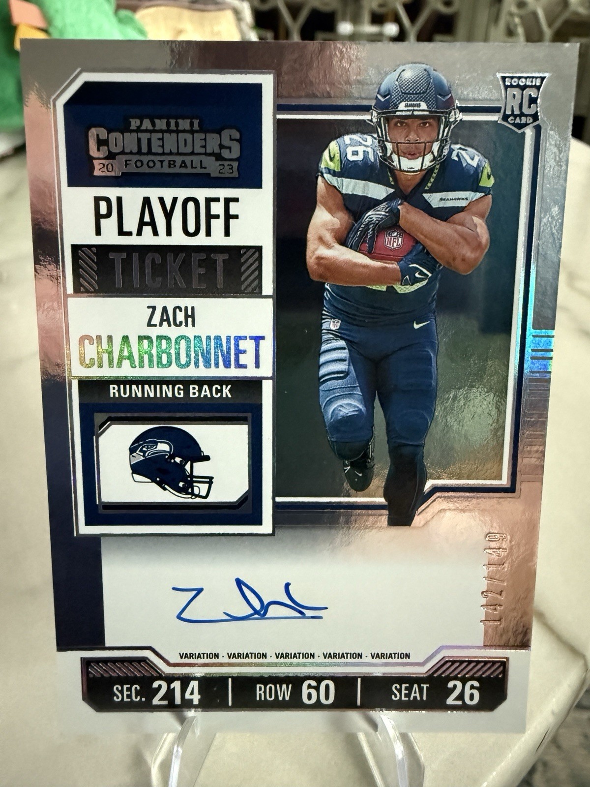 2023 Panini Contenders Rookie Ticket Variation Zach Charbonnet On Card Auto /149