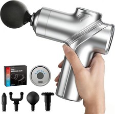 LEERCON Mini Deep Tissue Massage Gun, 4 Heads, 6 Speeds, Grey