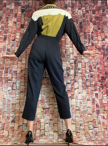 Vintage 80er Gr. 14 Lillie Rubin Military Gold Metall Jumpsuit Strampler schwarz grün - Bild 4 von 24