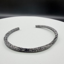 Gunmetal Silver Tone Textured Open Cuff Bracelet Gothic Boho Statement Jewelry