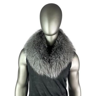 Men s SILVER FOX Collar, 30  L, Certified Vintage Fur