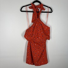 Ann Taylor Women 12 Orange Geo Print Linen Blend Mini Halter Sheath Dress NWOT