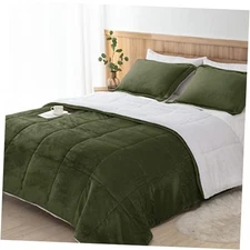  Olive Green Sherpa Comforter Set Full Queen Size, All Full/Queen Forest Green