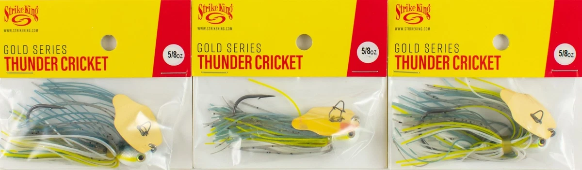 LOT OF 3) STRIKE KING THUNDER CRICKET GOLD JIG 5/8OZ TCGVSJ58-590
