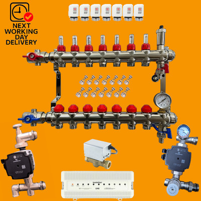 7 PORT EDELSTAHL FUSSBODENHEIZUNG VERTEILER UFH SYSTEM MIT ISO VENTILEN