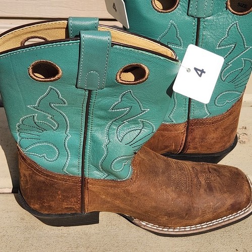Masterson Boot Co. Kids Western Cowboy Boots Brown Turquoise Size 4 M New - Picture 9 of 11
