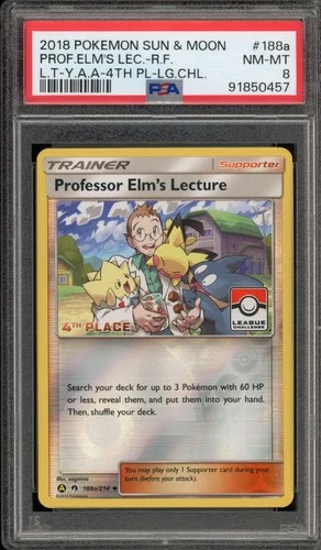 Pokemon Professor Elm's Lecture 4th Place League Challenge Rev. Holo #188a PSA 8