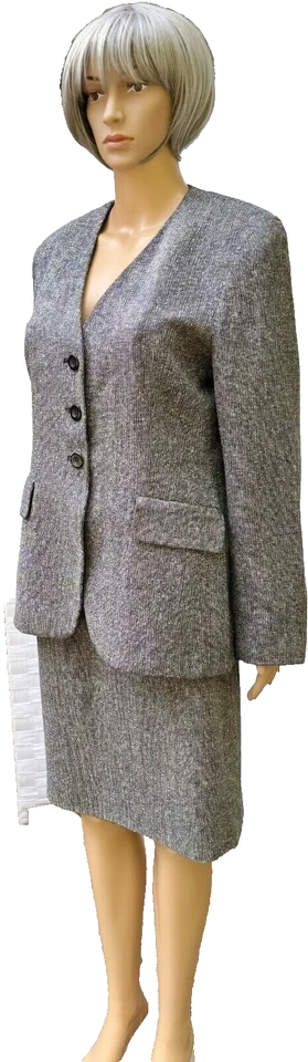 VTG 90s Rena Rowen for SAVILLE Women's 2pc Grey Tweed Career Skirt Suit Size 10 - Image 4 of 4