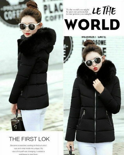 Damen Winter Parka Puffer Luftpolster Fellkragen Kapuze Steppjacke Warm Daunenmantel - Bild 7 von 29