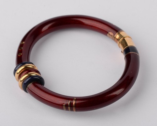 Bracciale La Nouvelle Bague in oro giallo 18 carati, argento sterling 925 e smalto rosso - Foto 9 di 19