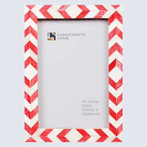 Picture Photo Frame Mosaic Chevron Bone Inlay Vintage Frame - Red & White