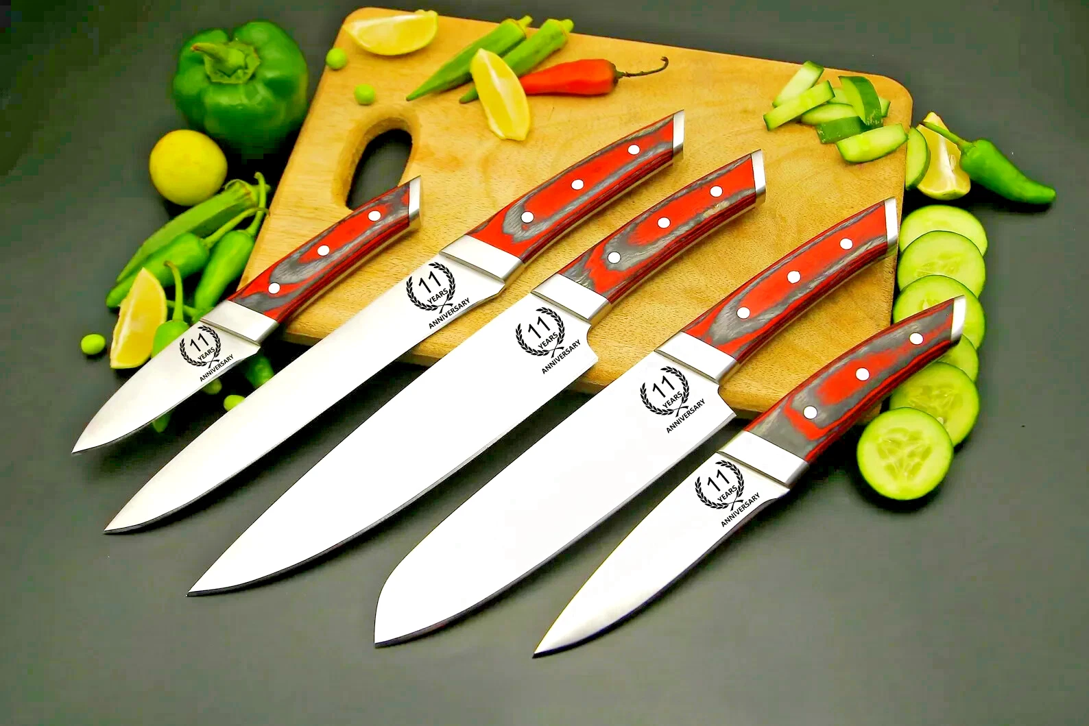 D2 Custom Hand Forged Chef Knife Set Kitchen Knife Set With Leather Roll Bag