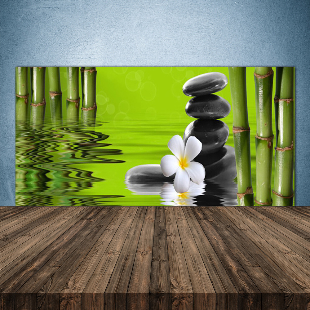 Crédence de cuisine en verre 140x70 cm, décor zen bambou pour coin repas