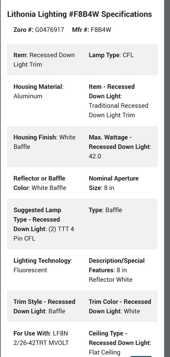 Lithonia Lighting F8b4w Recessed Lighting Trim Cfl 8 In White Trim