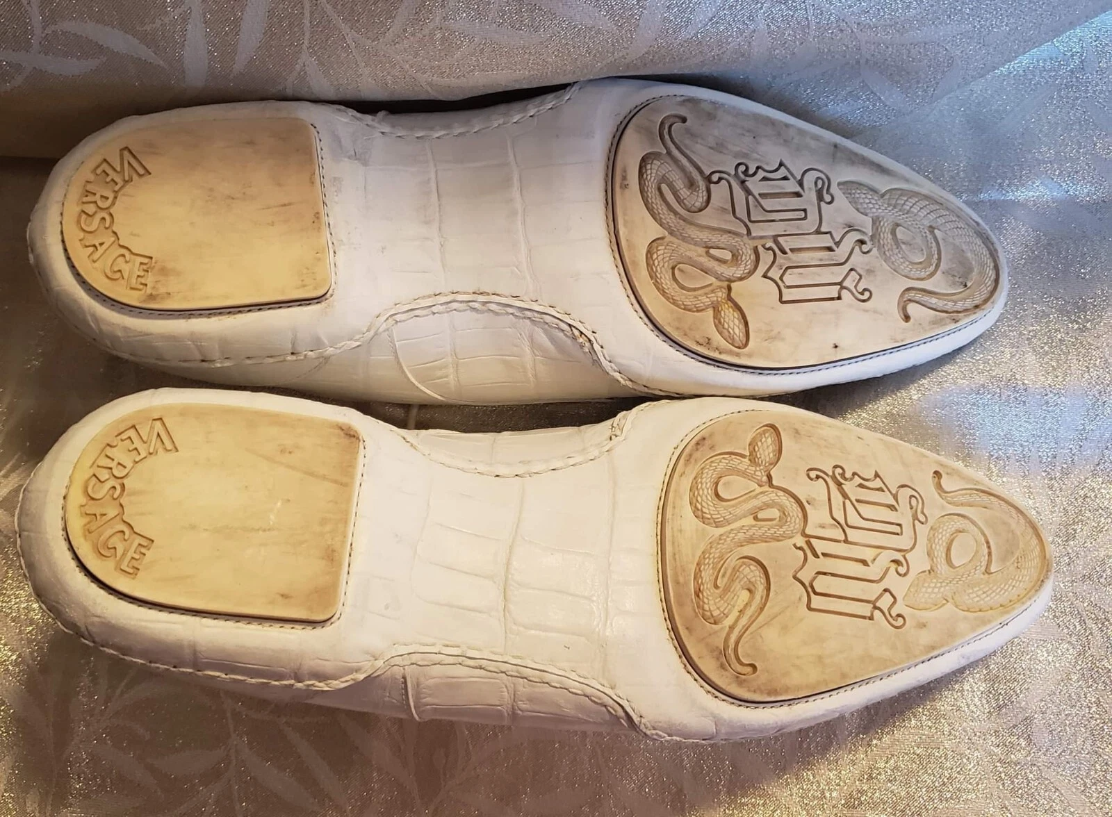 Abito uomo designer VERSACE BIANCO in PELLE goffrata SCARPE taglia 17