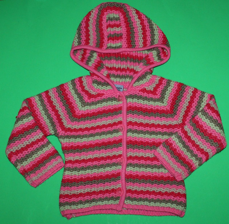 4 VG Pumpkin Patch SHOPPING HEAVEN Pink Striped Chunky Hooded SWEATER Girls 