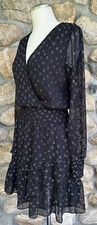 Michael Kors Layered Chiffon Fit and Flare Dress Black Silver Polka-Dot Size SM