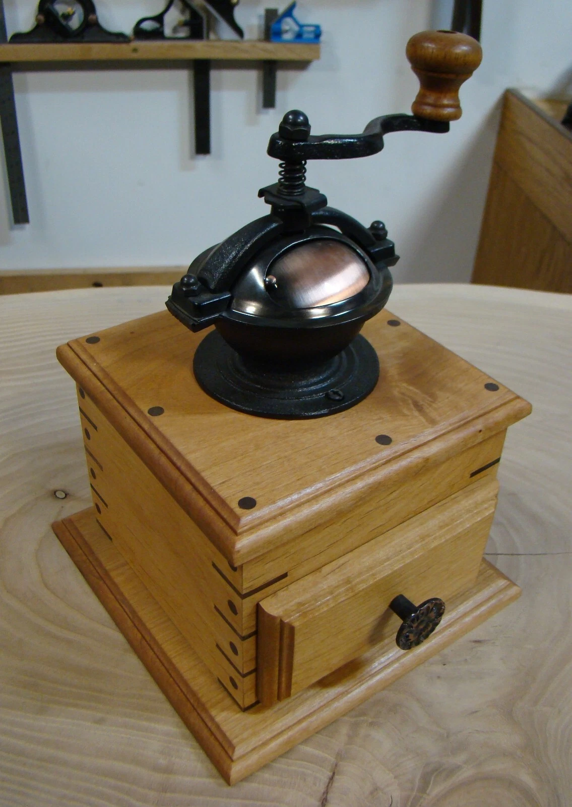 Handmade CHERRY & WALNUT Coffee Grinder, Sturdy-1/2" Lumber Construction