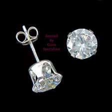 6mm Round CZ SPARKLING Clear Post Stud Earrings in SOLID 925 Sterling Silver