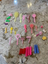 VTG Lot 32 BARBIE DOLL Hair Dryer, Brushes, Combs, Mirror, Rollers, Scissors Ect