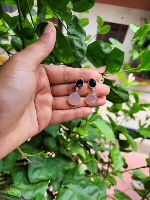 Natural Rose Quartz Drop/Dangle Christmas Special Earrings 925 Silver For Girls