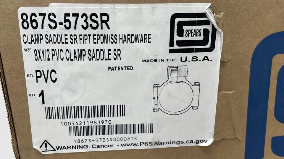Spears 867S-573SR PVC ABRAZADERA SILLÍN SR FIPT EPDM/SS HARDWARE 8" X 1/2" Foto 2 de 4