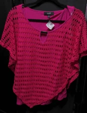 NAIF BRAND BRIGHT PINK TOP WITH PINK EMBROIDERED OVERLAY SIZE MEDIUM