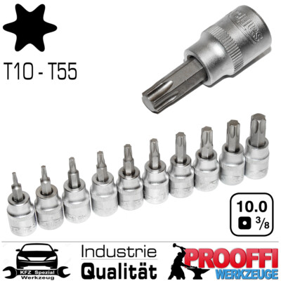 10-tlg TORX T-Profil Stecknuss 3/8'' Set T10 - T55 Steckschlüssel Torx Nuss Kurz