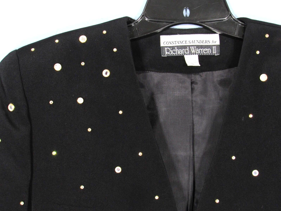 JAQUETA DE NOITE VINTAGE CONSTANCE SAUNDERS Richard Warren BLACK BOLERO CROP com joias 6 - Imagem 3 de 4
