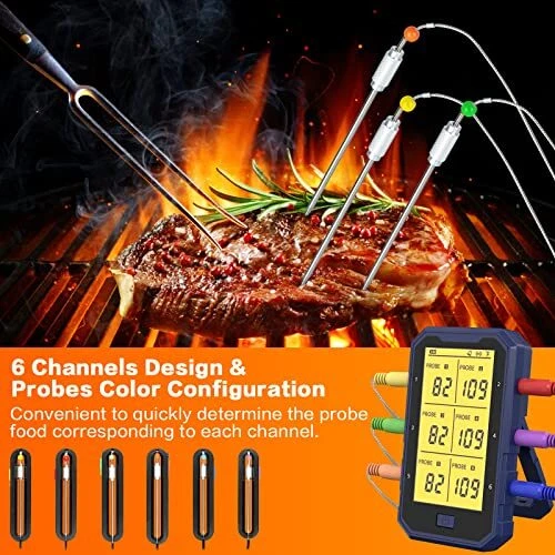 Wireless Meat Thermometer, Bluetooth Meat Thermometer for Grilling Digital BB... Wireless Meat Thermometer, Bluetooth Meat Thermometer for Grilling Digital BB...
