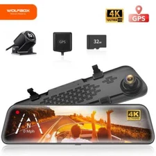 WOLFBOX G840S 12 inch Front and Rear View Mirror Dash Cam 4K Dual Camera Free SD