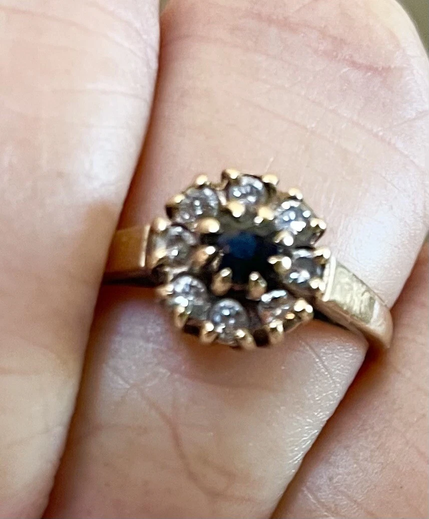 Vintage Antique Sapphire Diamond Engagement Ring 9ct Gold Sz 5