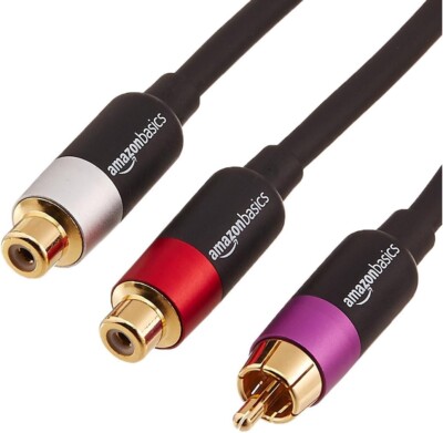 Amazon Basics RCA Y-Adapter Splitter with 2-Female on One End and 1-Male RCA